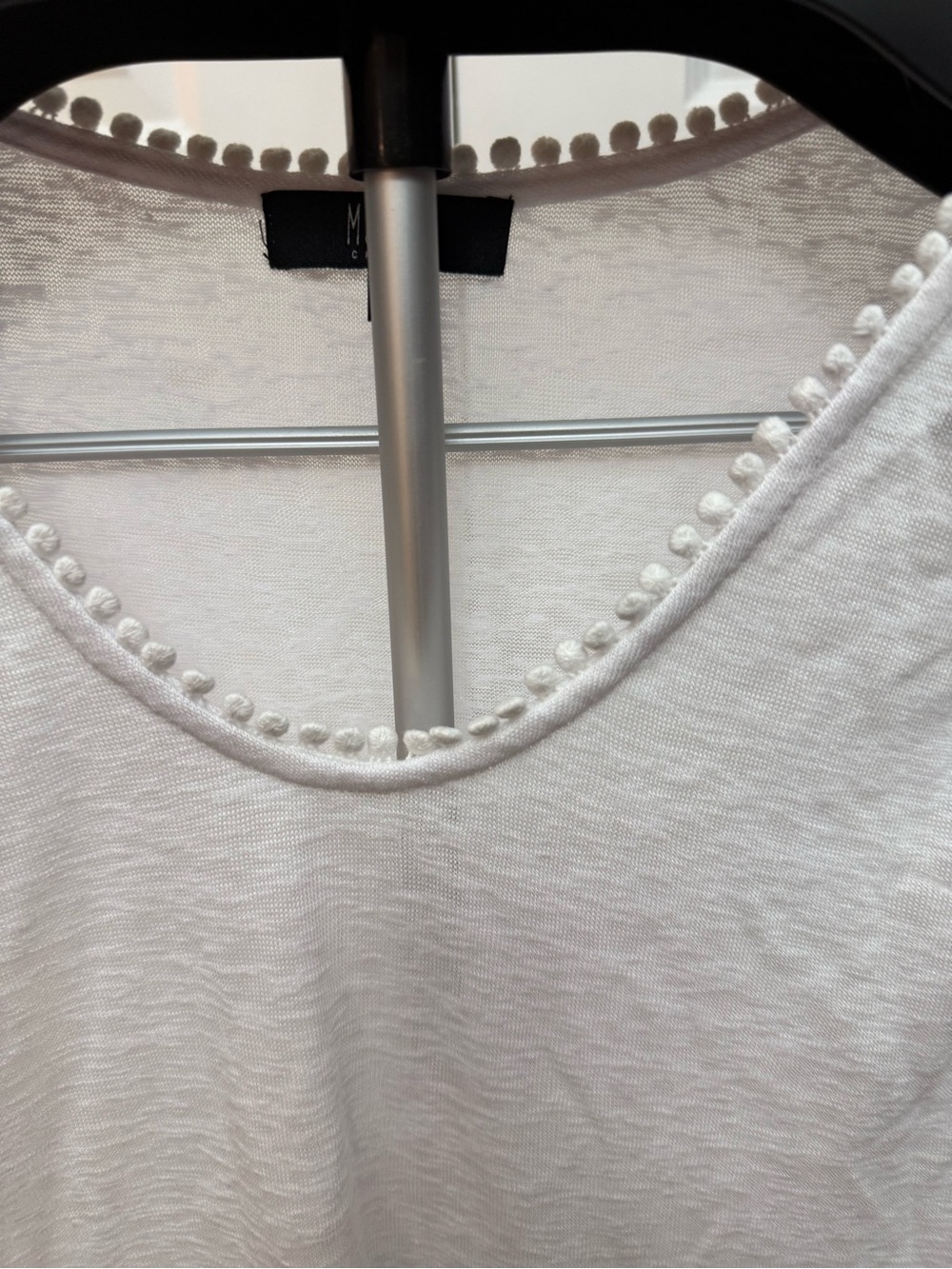 Women’s White Short Sleeve Tee with Crochet Pom-Trim Accents - Picture 2 of 9